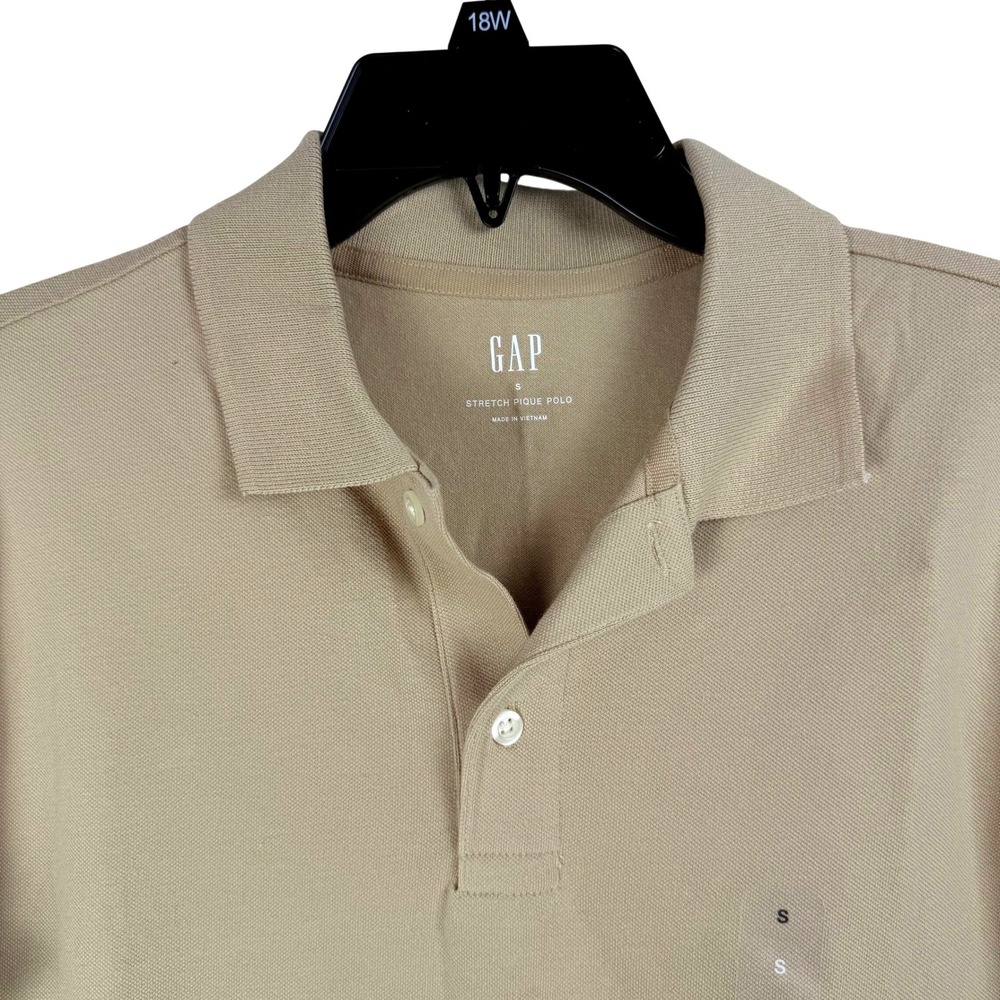 GAP Mens Stretch Pique Polo Shirt Tan Short Sleeve Size S‎
